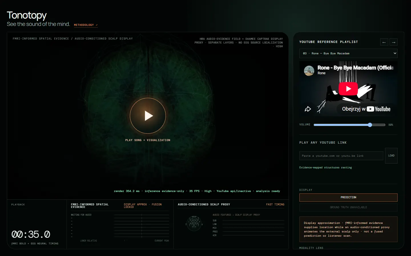 Tonotopy: a brain visualization next to YouTube audio controls
